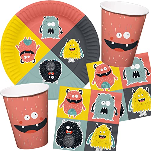 Carpeta 35-teiliges Party-Set * Monster * mit Teller + Becher + Servietten + Deko für Kindergeburtstag | Monsters Bash Kinder Geburtstag Party Mottoparty von Carpeta