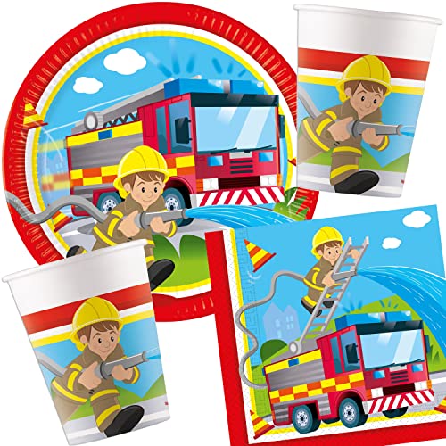 Carpeta 37-TLG Partyset * FEURWEHRMÄNNER * für Kindergeburtstag mit Teller + Becher + Servietten + Deko | Feuerwehr Feuerwehrmann Fire Fighter Kinder Geburtstag Mottoparty von Carpeta