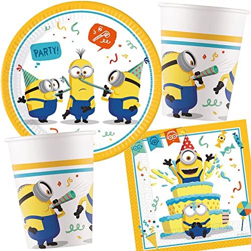 Carpeta 37-TLG Partyset * Minions - Rise of GRU * für Kindergeburtstag mit Teller + Becher + Servietten + Deko | Kinder Geburtstag Set Mottoparty von Carpeta