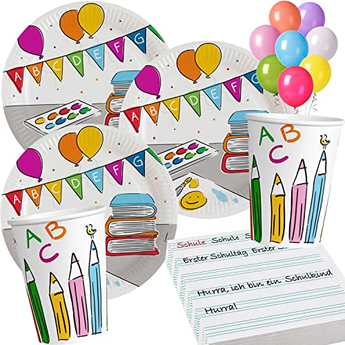 Carpeta 37-TLG Partyset * Schulanfang * für Kindergeburtstag mit Teller + Becher + Servietten + Deko | Kinder Geburtstag Mottoparty von Carpeta