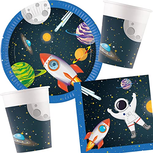Carpeta 37-TLG Partyset * Space Rocket * für Kindergeburtstag mit Teller + Becher + Servietten + Deko | Astronaut Weltraum Rakete Kinder Geburtstag Mottoparty von Carpeta