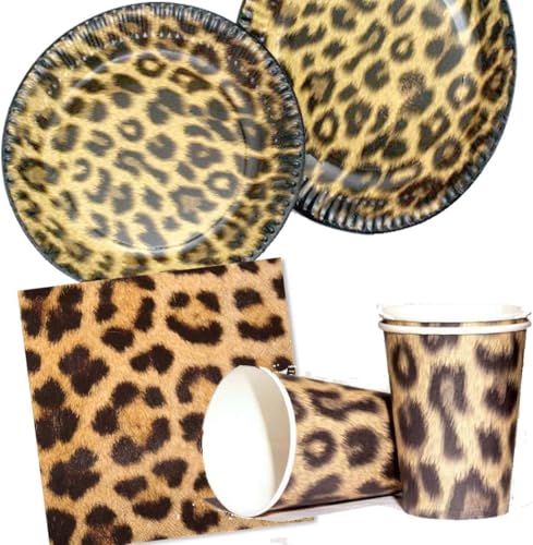 Carpeta 37-TLG. Party-Set * Leopard * mit Teller, Becher, Servietten und Deko für Kindergeburtstag und Kinderparty | Kinder lieben Dieses Raubtier-Design zum Geburtstag und Mottoparty von Carpeta