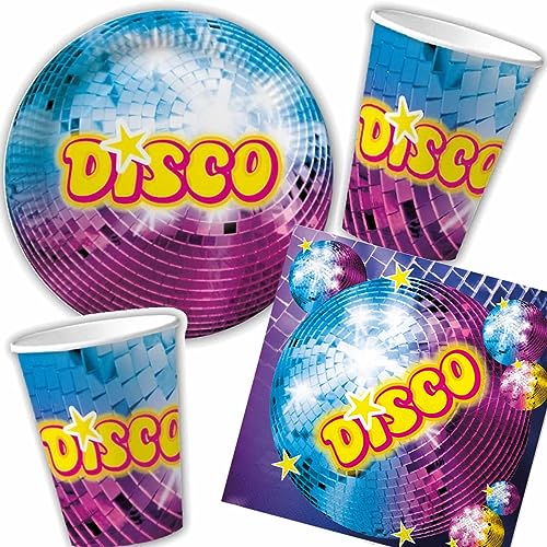 Carpeta 37-teiliges Party-Set * Disco * mit Teller + Becher + Servietten + Deko | Disko Partygeschirr Kindergeburtstag Kinder Geburtstag Party Mottoparty von Carpeta