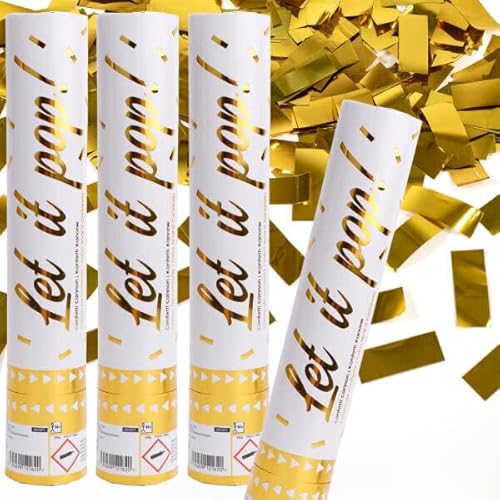 Carpeta 4 x Konfetti-Kanonen für einen Konfetti-Regen | 2-3m Effekthöhe, 28cm Party Popper mit Folien- und Papierkonfetti | Konfettikanone Hochzeit Geburtstag, Edition: Konfettikanone Gold von Carpeta