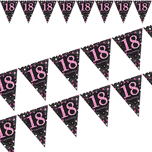 Carpeta 4m Wimpelkette * Zahl 18 * in Pink-Silber-Schwarz | Metallic-Glitzer-Deko zum 18. Geburtstag oder Jubiläum | Sparkling Dekoration Volljährigkeit von Carpeta