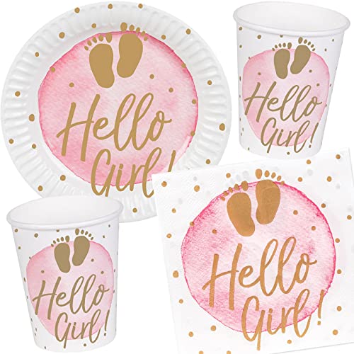 Carpeta 52-TLG. Party-Set * Hello Girl * für Geburt & Baby Shower | Teller + Becher + Servietten + Deko | Baby Girl Mädchen Pink Carpeta 52-TLG. Party-Set * Hello Girl * für Geburt & Baby Shower | Teller + Becher + Servietten + Deko | Baby Girl Mädchen Pink von Carpeta