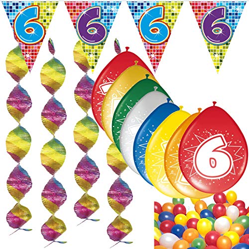 CARPETA 54-teiliges Partydeko Set * Zahl 6 * für Kindergeburtstag oder 6. Geburtstag mit Girlande, Rotorspiralen, Luftschlangen und vielen Luftballons CARPETA 54-teiliges Partydeko Set * Zahl 6 * für Kindergeburtstag oder 6. Geburtstag mit Girlande, Rotorspiralen, Luftschlangen und vielen Luftballons von Carpeta