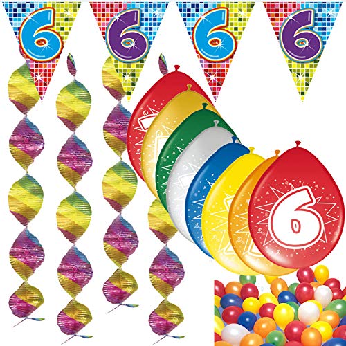 CARPETA 54-teiliges Partydeko Set * Zahl 6 * für Kindergeburtstag oder 6. Geburtstag mit Girlande, Rotorspiralen, Luftschlangen und vielen Luftballons von Carpeta