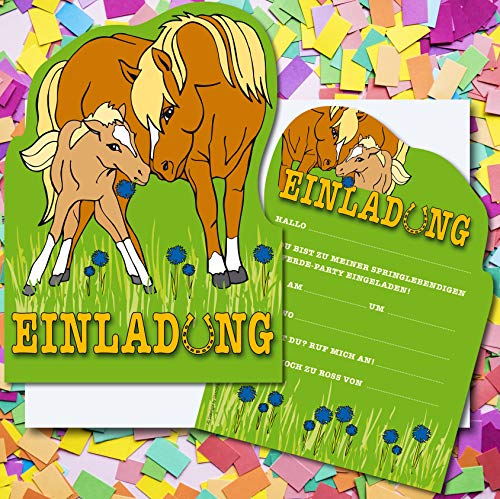 Carpeta 6 Einladungskarten * Pony + Pferd * für Kindergeburtstag und Party | Kinder Geburtstag Einladung Einladungen Mottoparty Fohlen Ponys Pferde von Carpeta