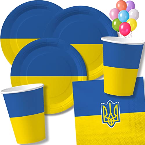 Carpeta 65-tlg. Party-Set * UKRAINE * mit Pappteller + Servietten + Pappbecher + Luftballons für Mottoparty | Länderparty Deko Blau Gelb von Carpeta