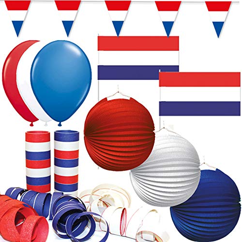 Carpeta 80-teiliges Deko-Set * NIEDERLANDE/Holland * für eine Länder-Party | mit Wimpelkette + Flaggen + Lampions + Luftballons + Luftschlangen | Dekoration Mottoparty Orangje von Carpeta