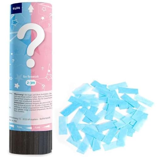 Carpeta Konfetti-Kanone * Boy or Girl * zum Baby Shower mit Konfetti-Regen | Party Popper mit blauen oder rosa Papierkonfetti | Super Gender Reveal Überraschung, Edition: Baby Boy, blaues Konfetti von Carpeta