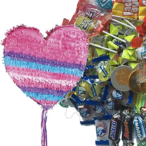 Pinata-Set * HERZ * mit großer Piñata + 100-teiliges Süßigkeiten-Füllung No.1 von Carpeta | Zugpinata für bis zu 15 Gäste | Party Liebe Valentinstag von Carpeta
