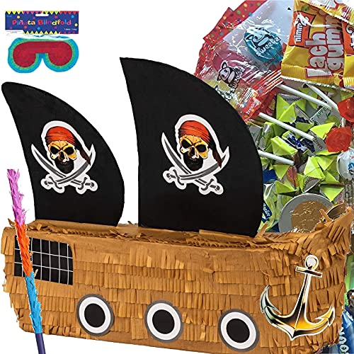 Carpeta Pinata Set: * Piratenschiff * + Maske + Schläger + 100-teiliger Süßigkeiten-Füllung No.1 Handgefertigte Piraten Pinata | Tolles Spiel für Kindergeburtstag und Motto-Party von Carpeta