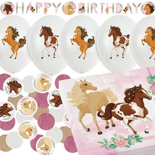 Deko-Set * BEAUTIFUL HORSES * für Kindergeburtstag, Mottoparty und Party | 170 Teile mit Servietten + Konfetti + Wimpelkette + Luftballons | Kinder Deko Partydeko (Beautiful Horses) von Carpeta