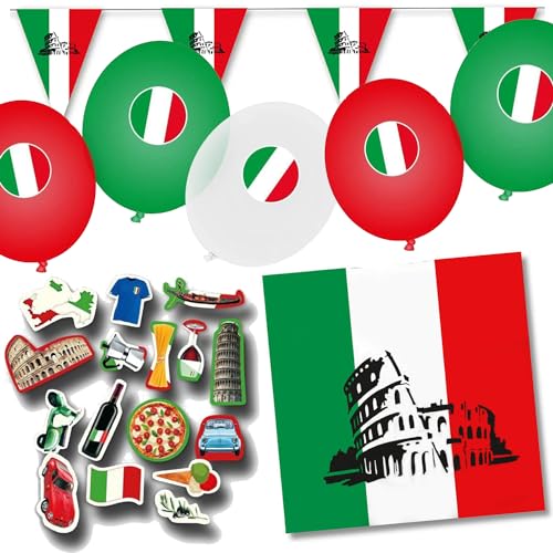 Deko-Set * ITALIEN * für Länderparty, Mottoparty und Event | 78 Teile mit Servietten + Konfetti + Wimpelkette + Luftballons | Party Deko Partydeko Fahne Flaggen (Italien) von Carpeta