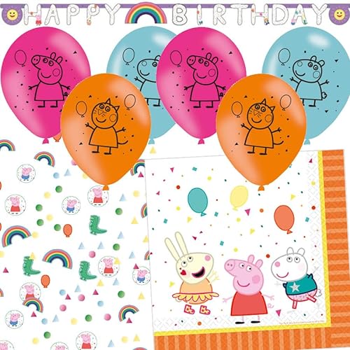 Deko-Set für Kindergeburtstag, Mottoparty und Party | 170 Teile mit Servietten + Konfetti + Wimpelkette + Luftballons | Kinder Deko Partydeko (Peppa Pig) von Carpeta