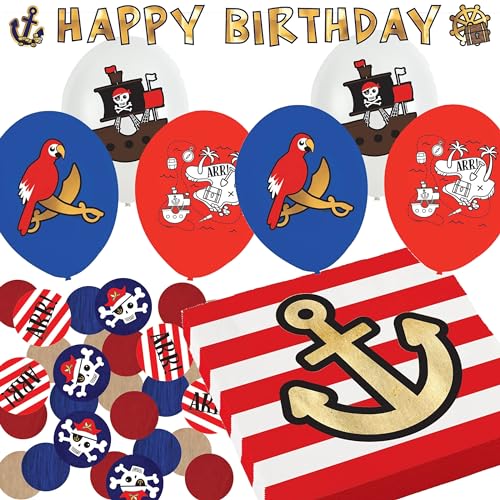 Deko-Set für Kindergeburtstag, Mottoparty und Party | 170 Teile mit Servietten + Konfetti + Wimpelkette + Luftballons | Kinder Deko Partydeko (Pirates Map) von Carpeta