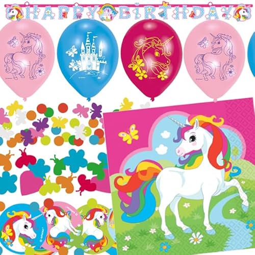 Deko-Set für Kindergeburtstag, Mottoparty und Party | 170 Teile mit Servietten + Konfetti + Wimpelkette + Luftballons | Kinder Deko Partydeko (Rainbow Unicorn) von Carpeta