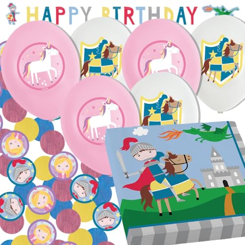 Deko-Set für Kindergeburtstag, Mottoparty und Party | 170 Teile mit Servietten + Konfetti + Wimpelkette + Luftballons | Kinder Deko Partydeko (Ritter und Prinzessin) von Carpeta