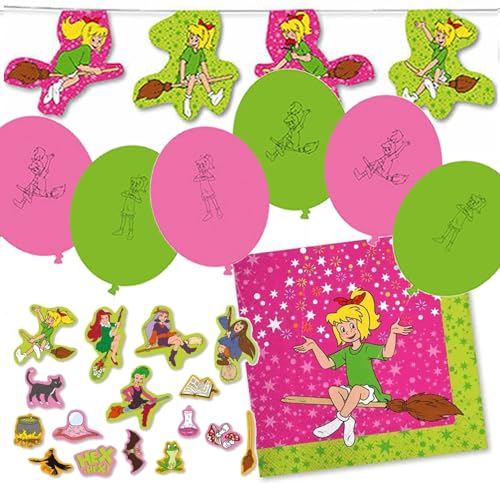 Deko-Sets für Kindergeburtstag, Mottoparty und Party | 77 Teile mit Servietten + Konfetti + Wimpelkette + Luftballons | Kinder Deko Partydeko, Edition: Bibi Blocksberg von Carpeta