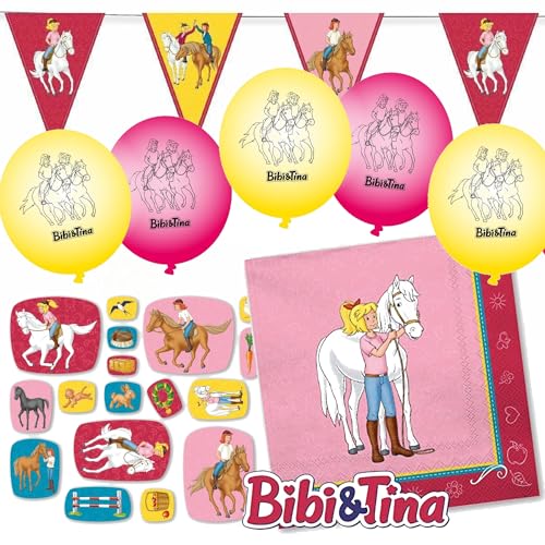Deko-Sets für Kindergeburtstag, Mottoparty und Party | 80 Teile mit Servietten + Konfetti + Wimpelkette + Luftballons | Kinder Deko Partydeko, Edition: Bibi und Tina von Carpeta