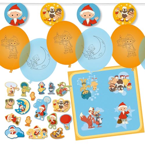 Deko-Sets für Kindergeburtstag, Mottoparty und Party | 80 Teile mit Servietten + Konfetti + Wimpelkette + Luftballons | Kinder Deko Partydeko, Edition: Sandmännchen von Carpeta