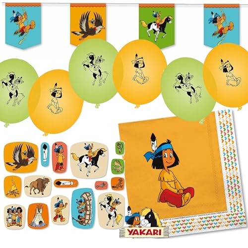 Deko-Sets für Kindergeburtstag, Mottoparty und Party | 77 Teile mit Servietten + Konfetti + Wimpelkette + Luftballons | Kinder Deko Partydeko, Edition: Yakari von Carpeta