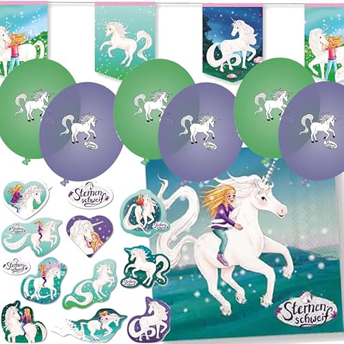 Deko-Set * STERNENSCHWEIF * für Kindergeburtstag, Mottoparty und Party | 77 Teile mit Servietten + Konfetti + Wimpelkette + Luftballons | Kinder Deko Partydeko (Sternenschweif) von Carpeta