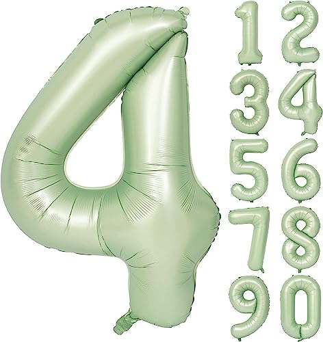 Folienballon Mintgrün Zahl 0 bis 9 als Deko für Geburtstag und Party | 80cm groß | Mint Olive Grün Zahlen Ballondeko Kindergeburtstag Partydeko, Edition: 4. Geburtstag von Carpeta