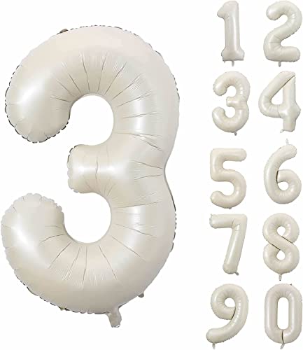 Folienballons * CREME WEISS * Zahl 0 bis 9 als Deko für Geburtstag und Party | 80cm groß | Beige Weiß Zahlen Kindergeburtstag Partydeko Ballon Luftballon, Edition: 3. Geburtstag von Carpeta