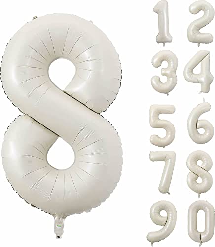 Folienballons * CREME WEISS * Zahl 0 bis 9 als Deko für Geburtstag und Party | 80cm groß | Beige Weiß Zahlen Kindergeburtstag Partydeko Ballon Luftballon, Edition: 8. Geburtstag von Carpeta
