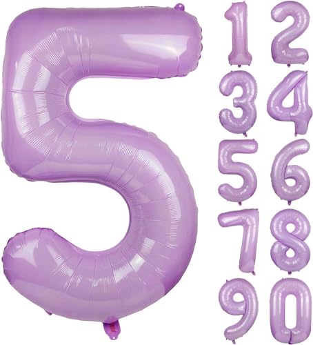 Folienballons * Macaron-Farben * als Zahlen Deko für Geburtstag und Party | XXL-Größe: 100cm | Zahl Luftballons Ballons Folienballon Ballondeko Kindergeburtstag, Edition: Lavendel-Flieder Zahl 5 von Carpeta