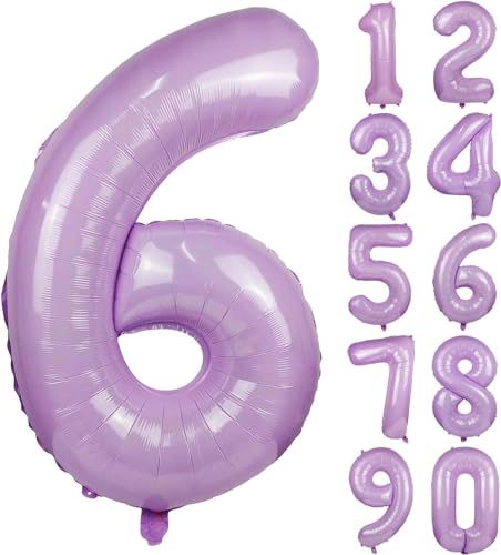 Folienballons * Macaron-Farben * als Zahlen Deko für Geburtstag und Party | XXL-Größe: 100cm | Zahl Luftballons Ballons Folienballon Ballondeko Kindergeburtstag, Edition: Lavendel-Flieder Zahl 6 von Carpeta