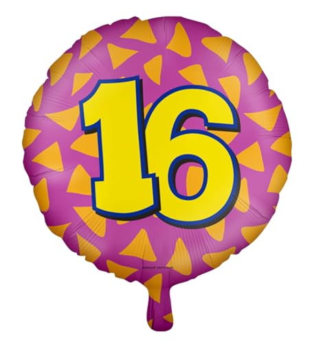 Folienballons * Zahlen 1-100 * als Deko für Kindergeburtstag, Geburtstag und Party | Ø46cm, für Luft + Helium | Happy Birthday Luftballons Ballons, Edition: 16. Geburtstag von Carpeta