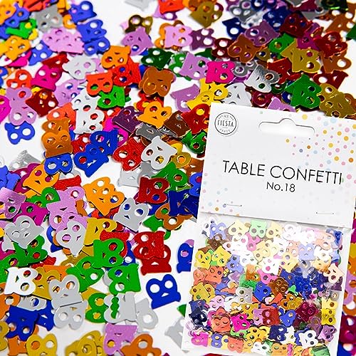 Konfetti Zahl 18 Bunt für 18. Geburtstag | Zahlen Deko für Jubiläum und Party | 500 Stück, metallic-bunt, 10mm groß | Zahlenkonfetti Tischkonfetti Tischdeko Volljährig, Edition: Zahl 18 von Carpeta