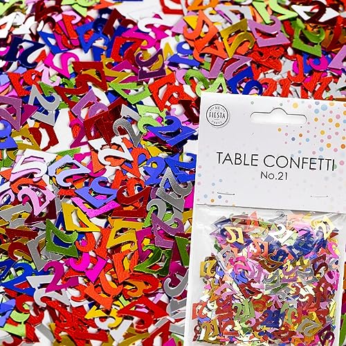 Konfetti Zahl 21 Bunt für 21. Geburtstag | Zahlen Deko für Jubiläum und Party | 500 Stück, metallic-bunt, 10mm groß | Zahlenkonfetti Tischkonfetti Tischdeko Jubiläum, Edition: Zahl 21 von Carpeta