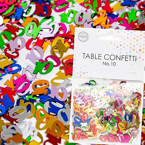 Konfetti Zahl 10 Bunt zum 10. Geburtstag | Deko für Kindergeburtstag und Party | 500 Stück, metallic-bunt, 10mm groß | Zahlenkonfetti Tischkonfetti Tischdeko Jubiläum, Edition: Zahl 10 von Carpeta