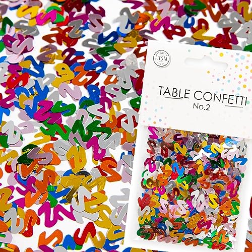 Konfetti Zahl 2 Bunt zum 2. Kindergeburtstag | Deko für Jubiläum und Party | 500 Stück, metallic-bunt, 10mm groß | Zahlenkonfetti Tischkonfetti Tischdeko Geburtstag, Edition: Zahl 2 von Carpeta