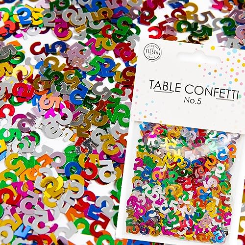 Konfetti Zahl 5 Bunt zum 5. Geburtstag | Deko für Kindergeburtstag und Party | 500 Stück, metallic-bunt, 10mm groß | Zahlenkonfetti Tischkonfetti Tischdeko Jubiläum, Edition: Zahl 5 von Carpeta