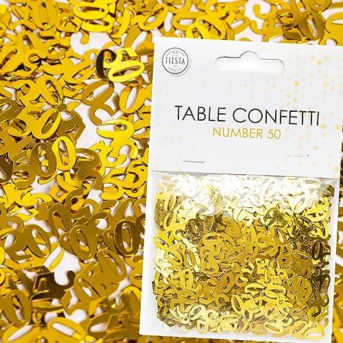 Konfetti Zahl 50 Gold zum 50. Geburtstag | Deko für Golden Hochzeit und Party | 500 Stück, metallic-gold, 10mm groß | Zahlenkonfetti Tischkonfetti Tischdeko Jubiläum, Edition: Zahl 50 Gold von Carpeta