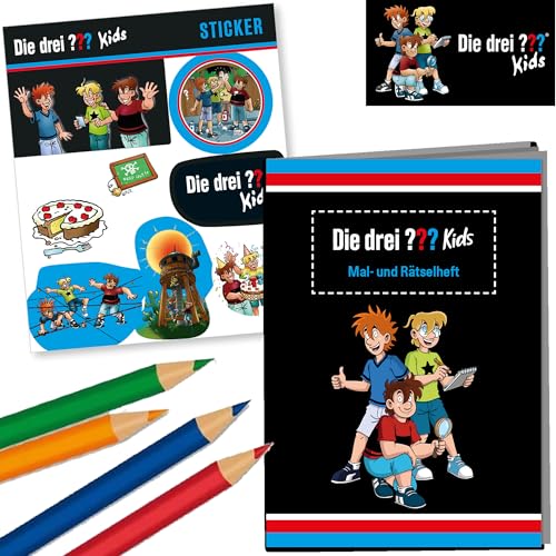 Mitgebsel-Set * DIE DREI ??? KIDS * mit Mal- und Rätselheft, 8 Sticker und 4 Buntstiften | perfekt als Mitgebsel oder Geschenk | Malbuch Malen Malblock Kinder Fragezeichen Detektive Jungen von Carpeta