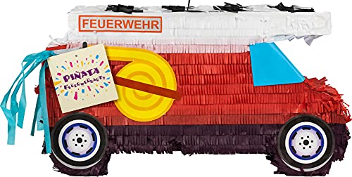 Pinata * FEUERWEHRAUTO *, wird mit Süssigkeiten oder Spielen gefüllt ca.18 x 52 x 30 cm | Topfschlagen aus Amerika | Piñata Mexiko Feuerwehrmann Feuerwehr Kinder Geburtstag Kindergeburtstag Spiele von Carpeta