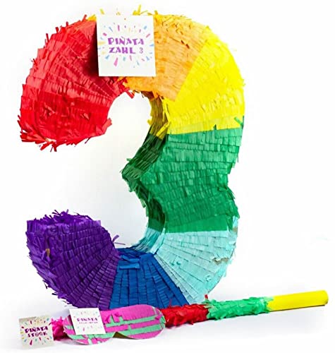 Pinatas Zahl 0 bis 9 | Set: Pinata + Maske + Stock | Tolles Spiel und Deko zum Kindergeburtstag | Zahlen Piñata Kinder Geburtstag Party Partydeko, Edition: 3. Geburtstag von Carpeta
