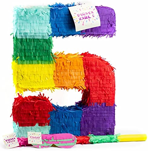 Pinatas Zahl 0 bis 9 | Set: Pinata + Maske + Stock | Tolles Spiel und Deko zum Kindergeburtstag | Zahlen Piñata Kinder Geburtstag Party Partydeko, Edition: 5. Geburtstag von Carpeta