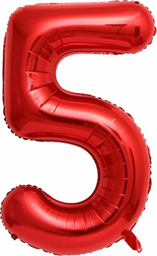 Rote Folienballons Zahl 0 bis 9 als Deko für Geburtstag und Party | 80cm groß | Kinder Zahlen Kindergeburtstag Partydeko Rot Red Liebe Folienballon Ballon Luftballon, Edition: 5. Geburtstag von Carpeta
