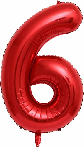 Rote Folienballons Zahl 0 bis 9 als Deko für Geburtstag und Party | 80cm groß | Kinder Zahlen Kindergeburtstag Partydeko Rot Red Liebe Folienballon Ballon Luftballon, Edition: 6. Geburtstag von Carpeta