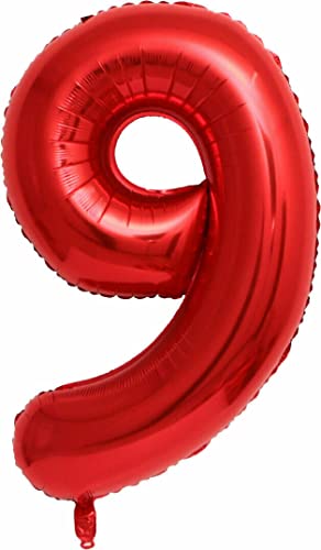 Rote Folienballons Zahl 0 bis 9 als Deko für Geburtstag und Party | 80cm groß | Kinder Zahlen Kindergeburtstag Partydeko Rot Red Liebe Folienballon Ballon Luftballon, Edition: 9. Geburtstag von Carpeta