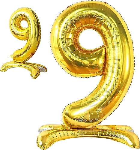Stehende Luftballons * Zahlen 0 bis 9 * in Gold + Silber + Rosegold | 86cm groß; kein Helium nötig | Stehballons Geburtstag Deko Zahl Party Kindergeburtstag Partydeko, Farbe: Zahl 9 Gold von Carpeta
