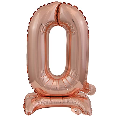 Stehender Folienballon Zahl 0 in Rosegold als Deko für Geburtstag, Party und Jubiläum | Höhe: 38cm mit Basis | kein Ballongas notwendig | Rose Gold Zahlen Ballon Dekoration Folienballons von Carpeta
